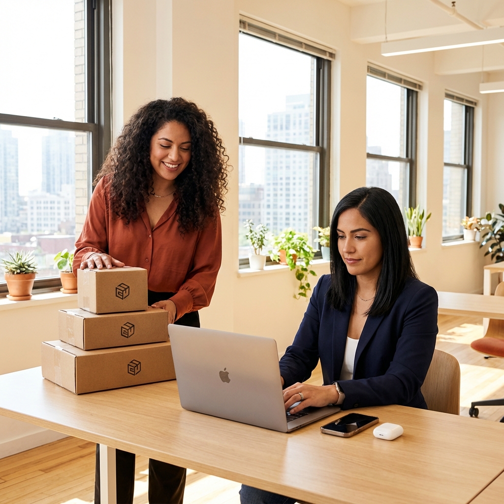 Emprendedoras latinas gestionando su negocio con servicios de agente registrado