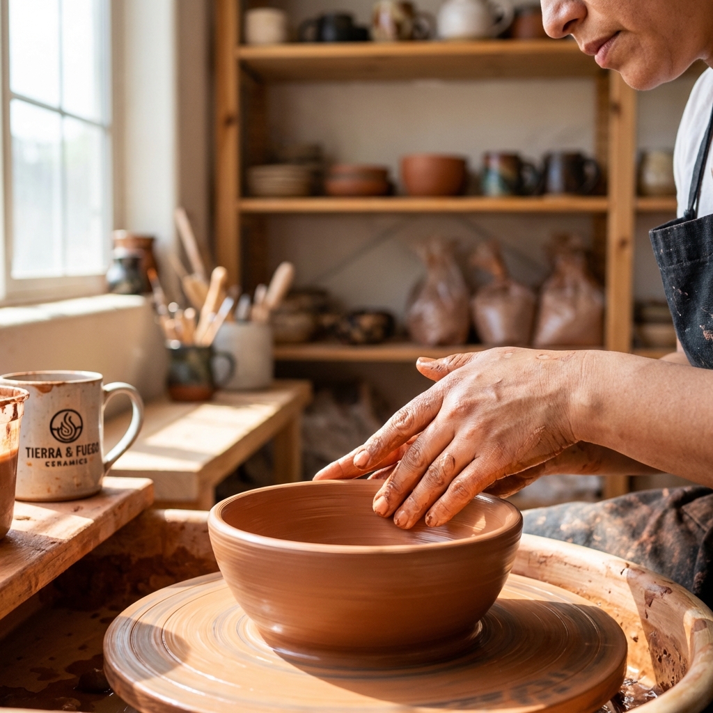 Artesana trabajando en torno de cerámica