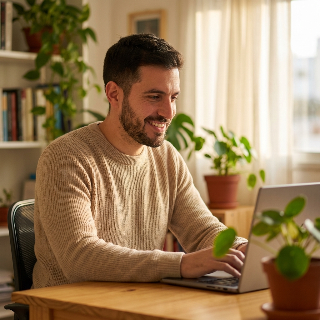 Emprendedor argentino trabajando en laptop