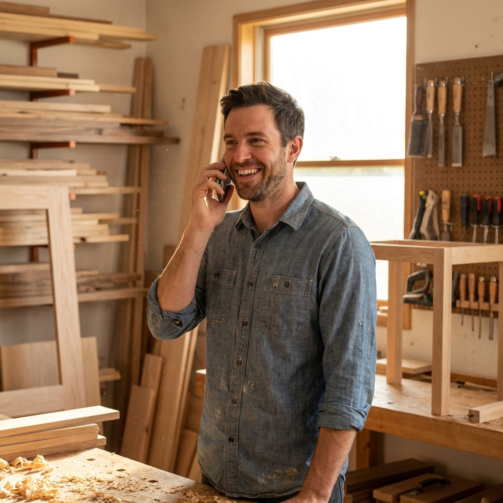 Emprendedor argentino en su taller de carpinteria