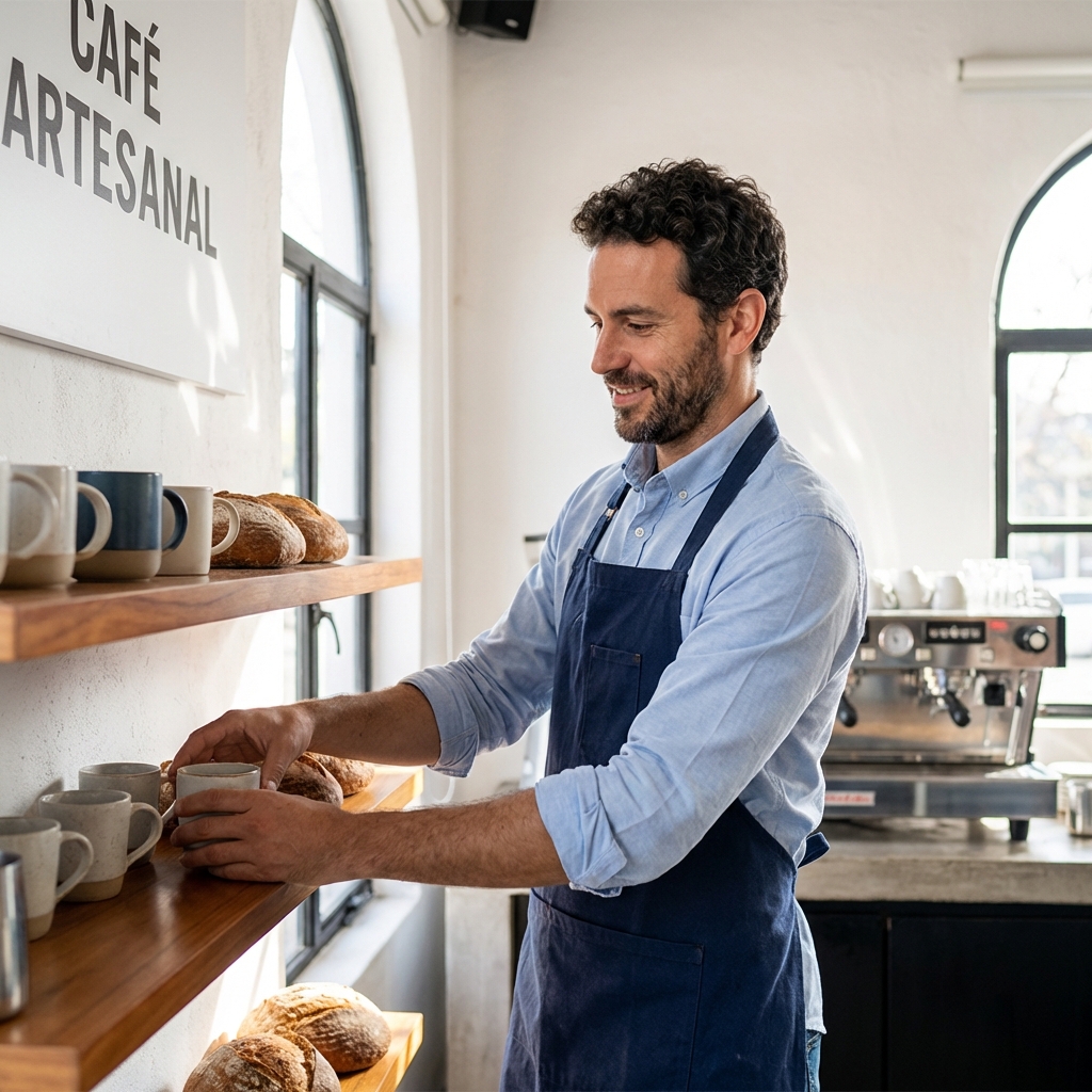 Emprendedor argentino en su cafe artesanal