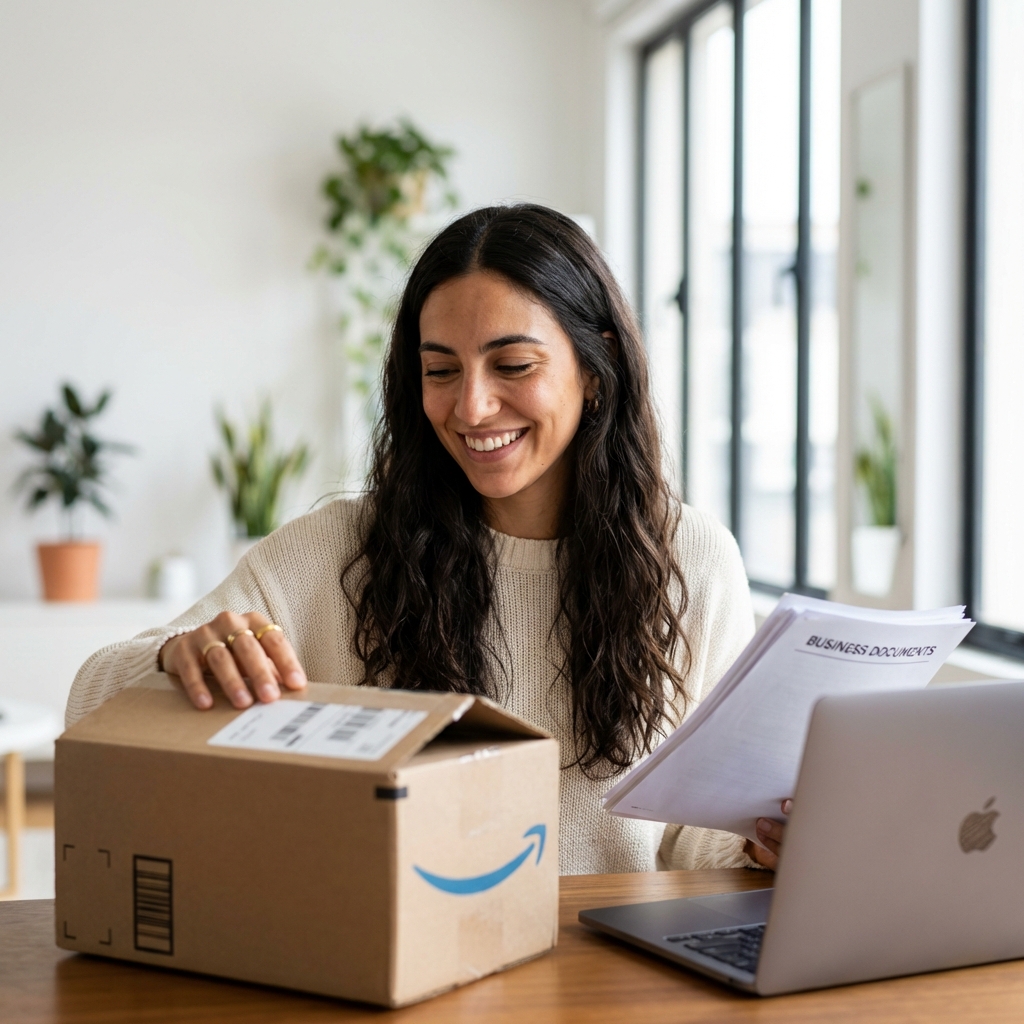 Emprendedora argentina recibiendo documentos de su negocio