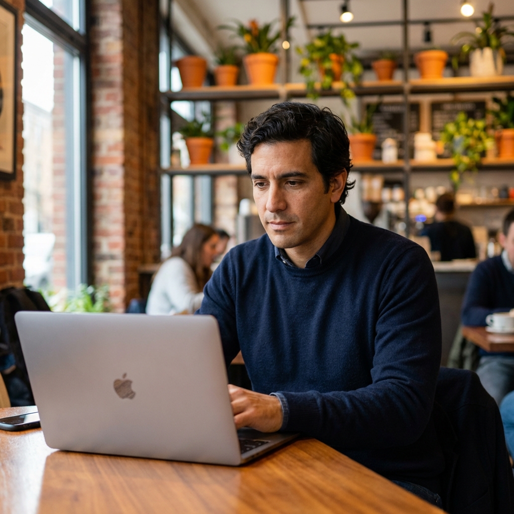 Empresario gestionando licencias comerciales