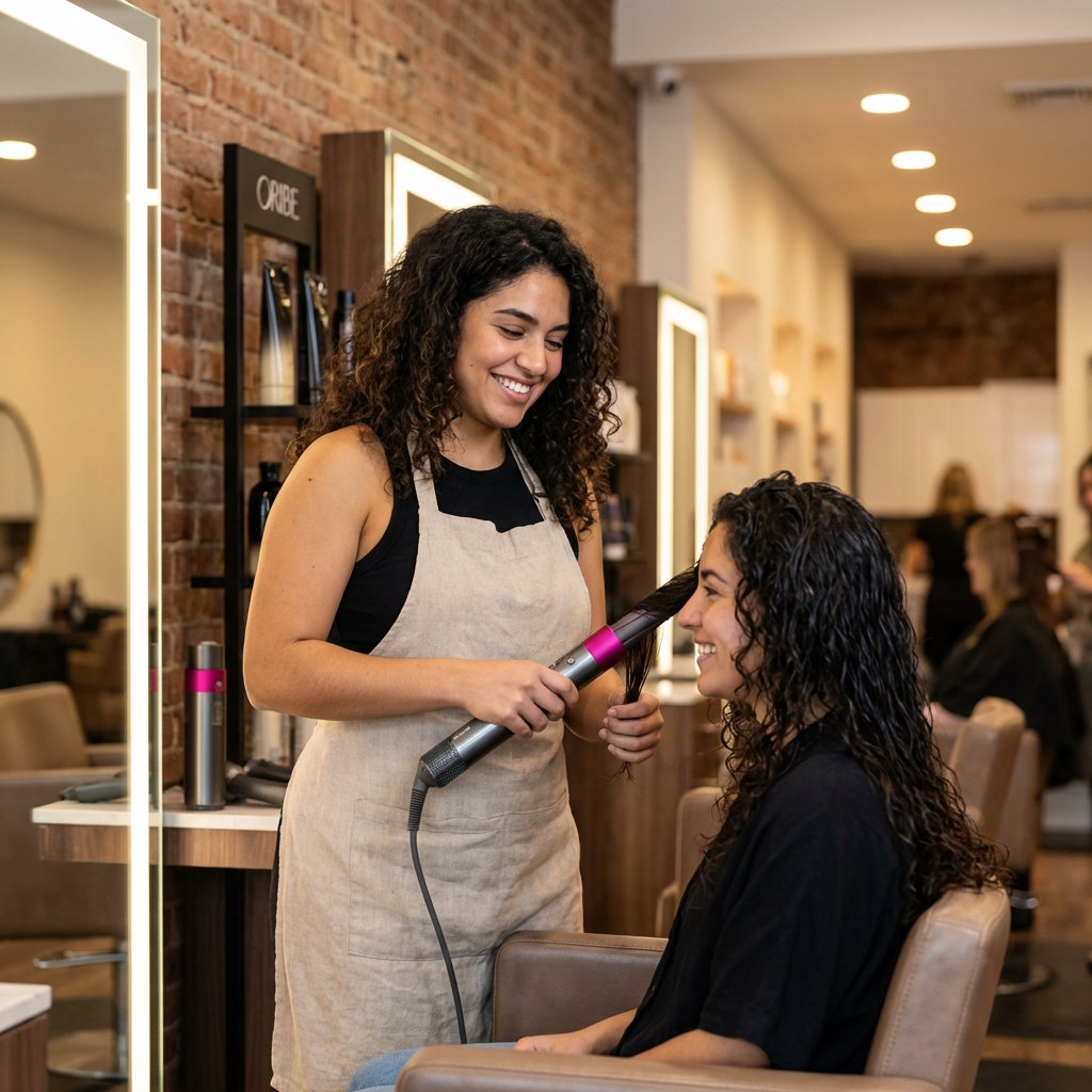 Estilista argentina trabajando en su salón