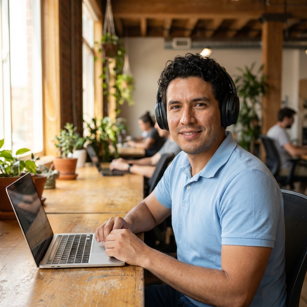 Emprendedor latino trabajando en su negocio